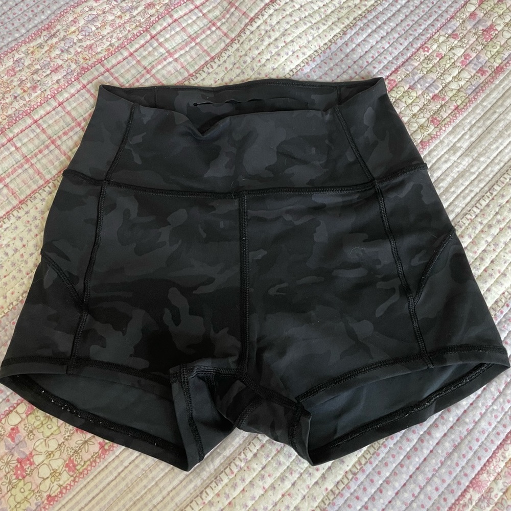 lululemon in movement shorts (black camo, size 4)